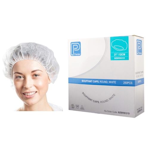 Premier Premier Bouffant/Beret Cap Round - White 21"50
