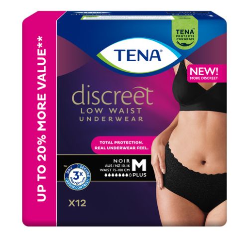 Tena PANTS TENA DISCREET NOIR LOW WAIST MED BLK Packet of 12
