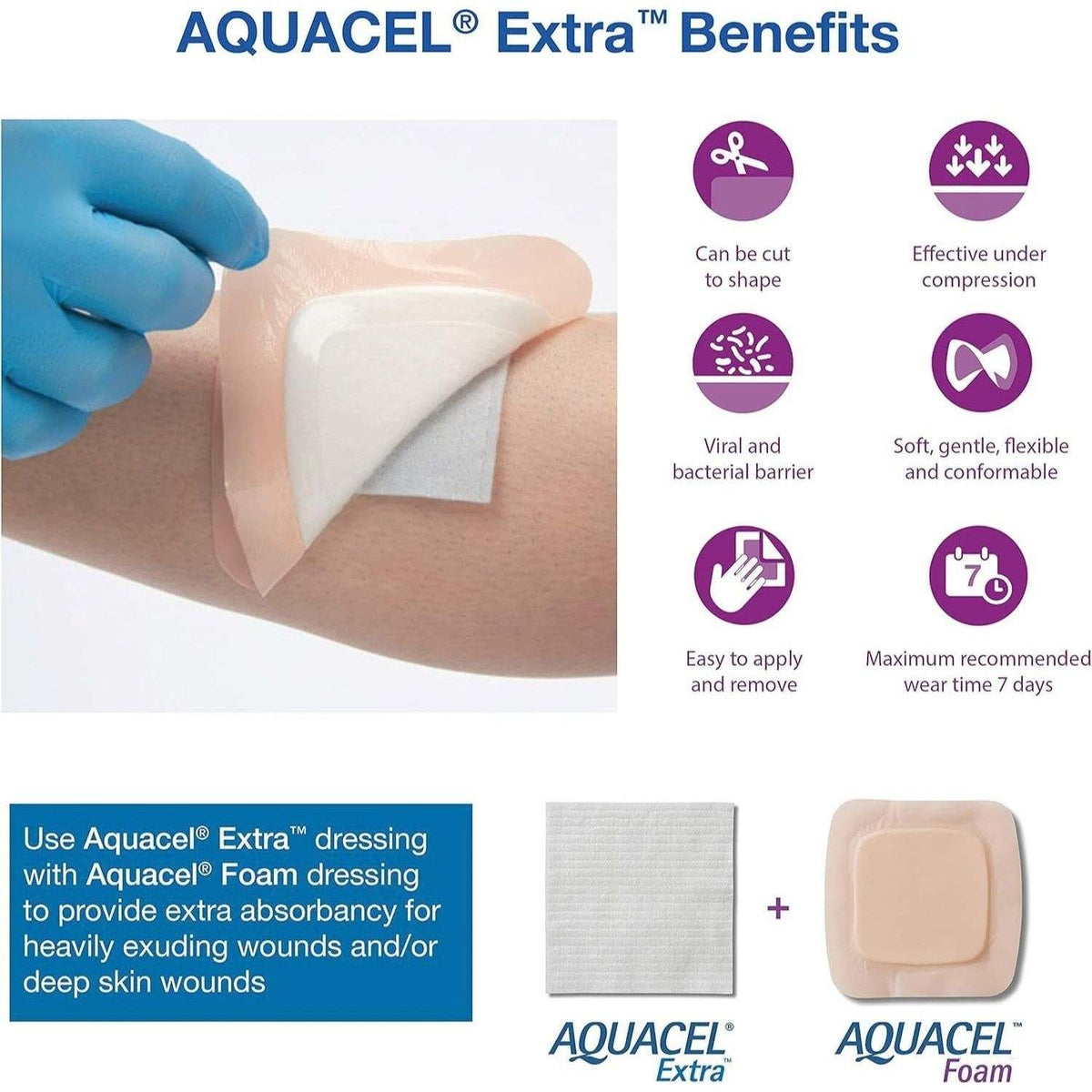 Aquacel Aquacel Extra Hydrofiber Dressing Sterile 10x10cm