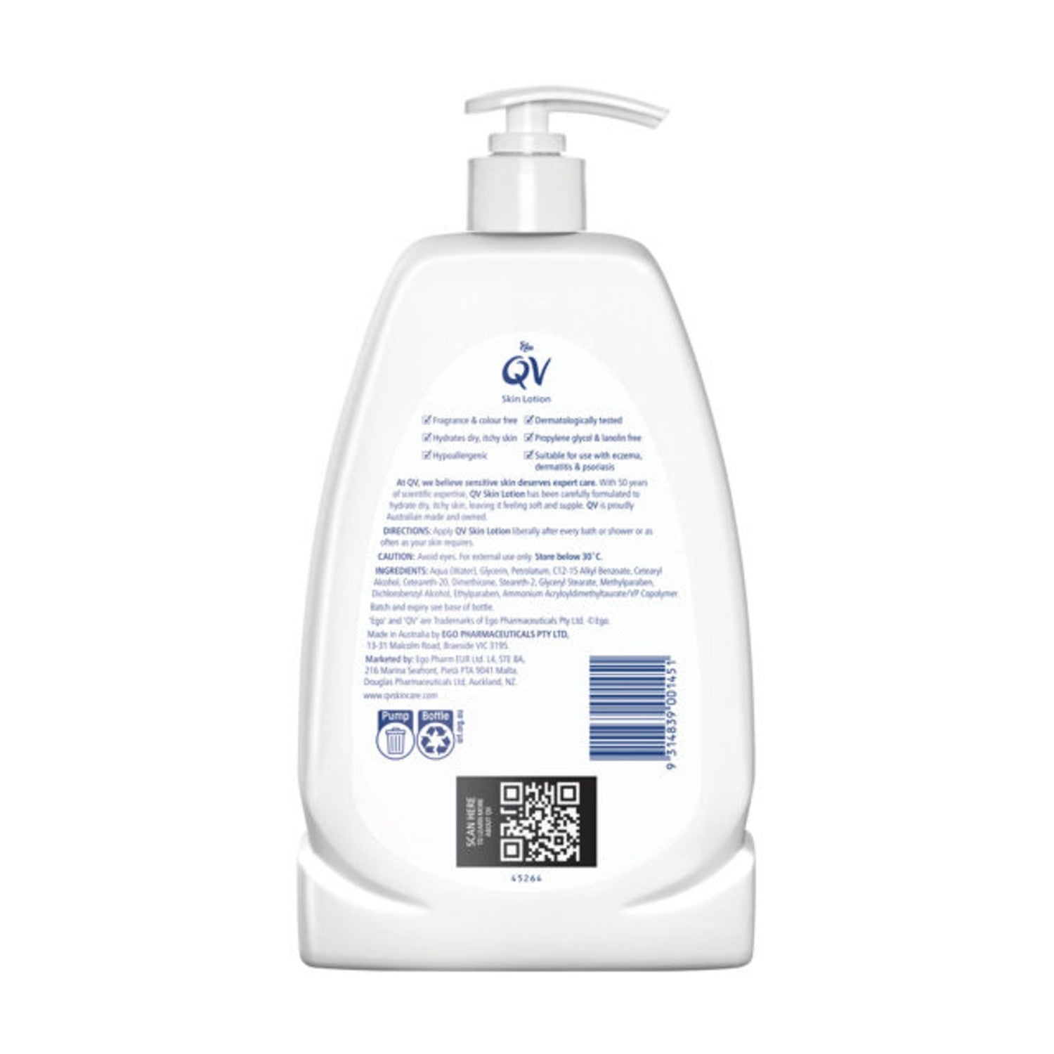 Ego Pharmaceuticals QV Skin Lotion 1 Ltr Pump Pack
