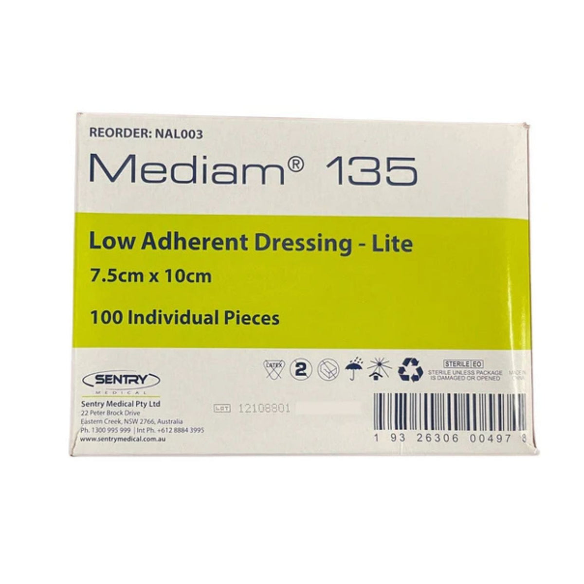 Sentry Medical Sentry Medical Mediam135 Lite Low Adherent Dressing 7.5cm x 10cm