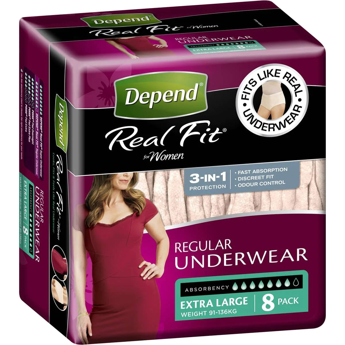 Depend Depend Real Fit for Women Underwear X-Large Packet of 8