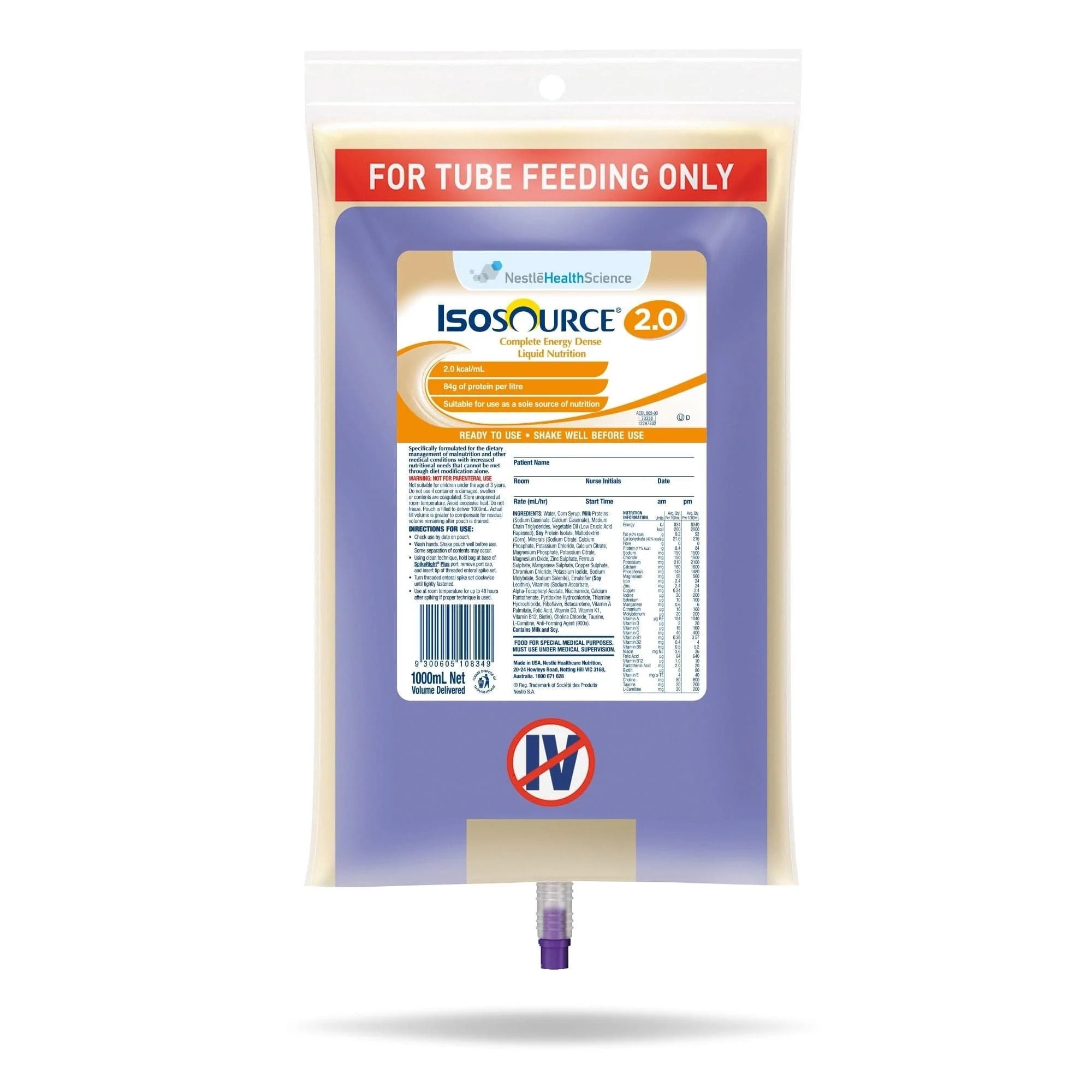 Nestle Nestle Isosource 2.0 1000mL Soft Pack Carton of 6