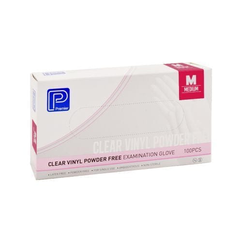 Premier Medium / Box of 100 Clear Vinyl Examination Gloves Powder Free AIM0107__BX