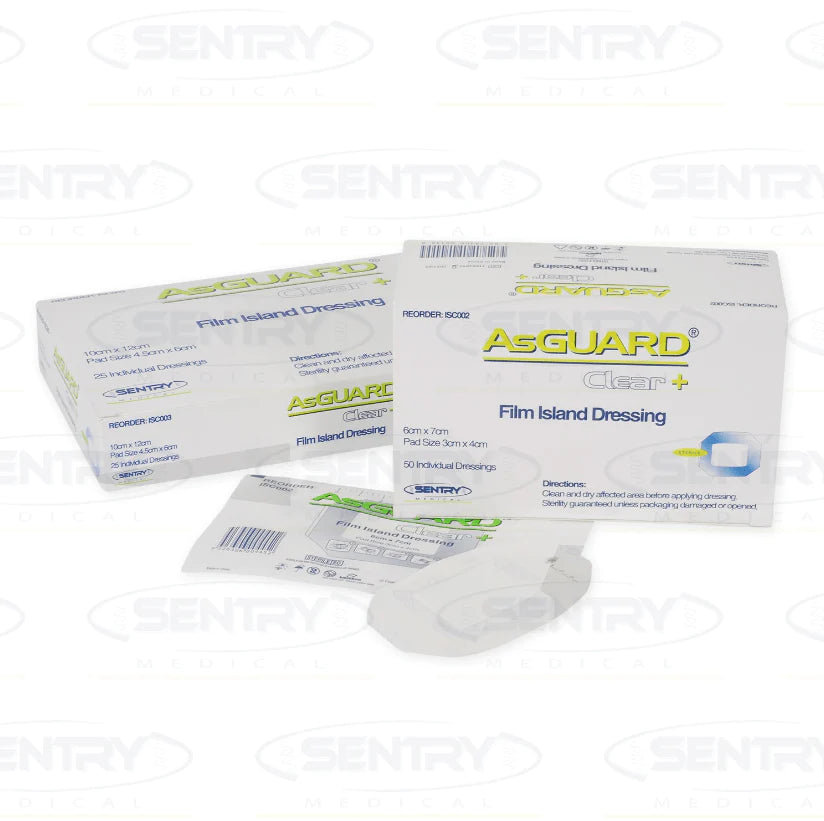 Asguard Sentry Medical Asguard Clear+ Film Island Dressing, Sterile 4 x 5cm Box of 50