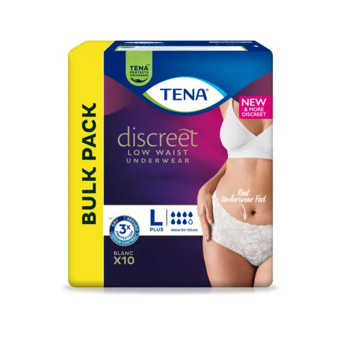 PANTS TENA DISCREET BLANC LOW WAIST LARGE WHITE