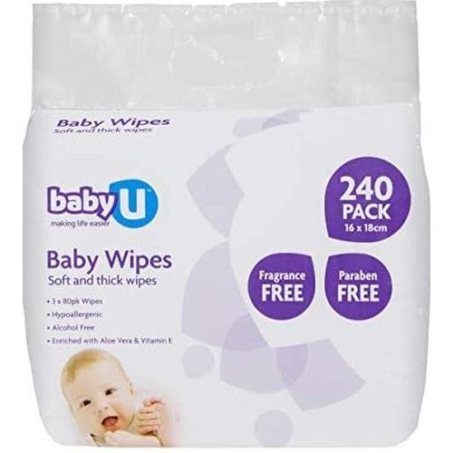 BabyU Packet of 240 BabyU Baby Wipes Fragrance Free 240pk NIC5160__PK