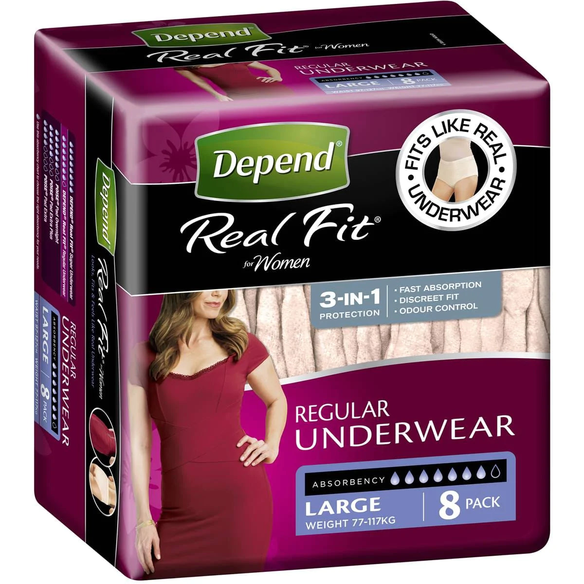 Depend Large / Carton of 32 Depend Real Fit for Women KIM19636__CT