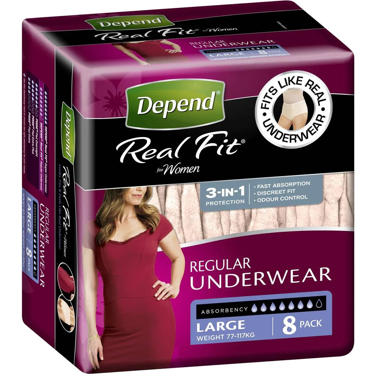 Depend Depend Real Fit for Women Underwear Large Packet of 8