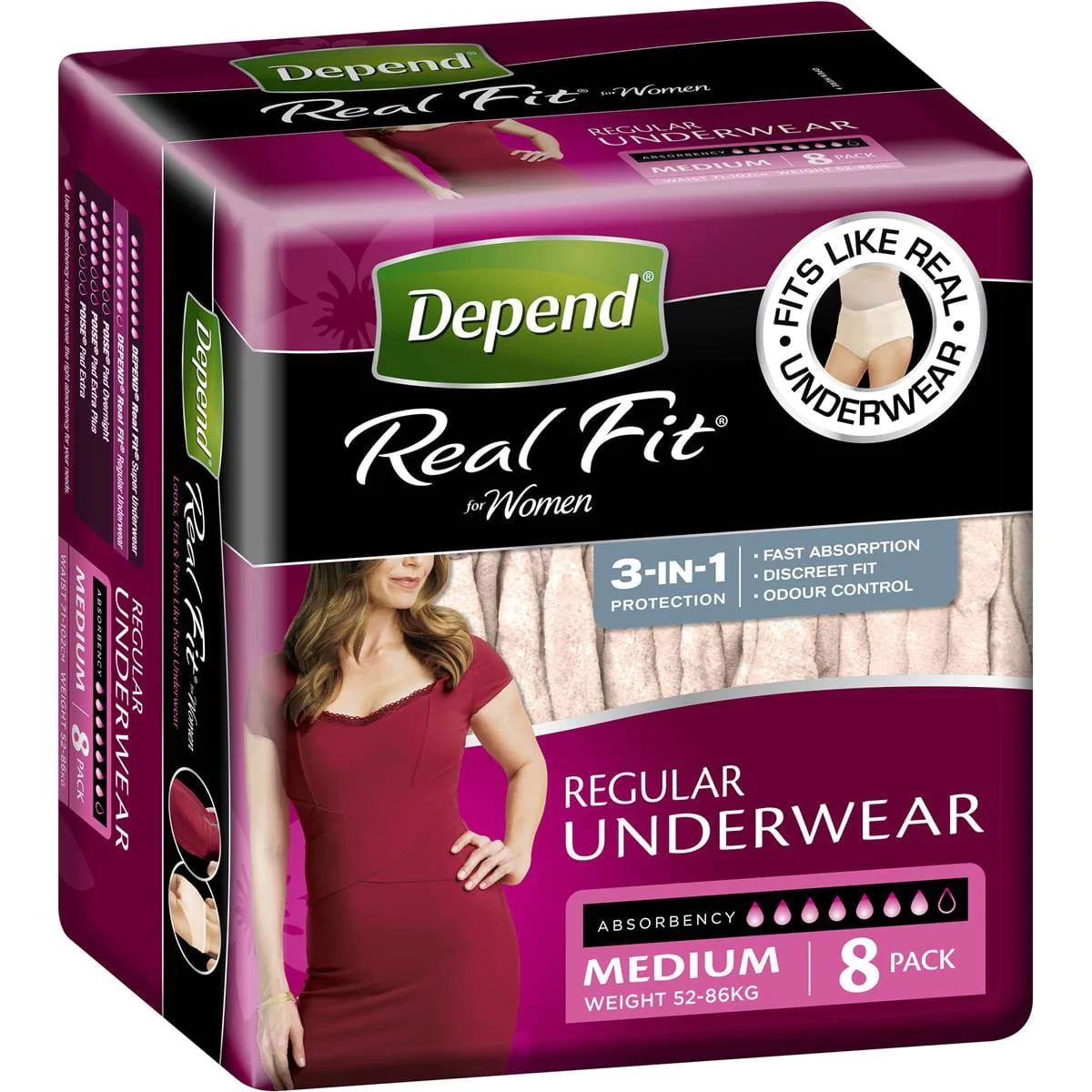 Depend Small/Medium / Carton of 32 Depend Real Fit for Women KIM19635__CT