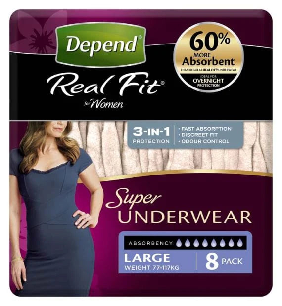 Depend Large / Carton of 32 Depend Real Fit for Women Super KIM19646__CT
