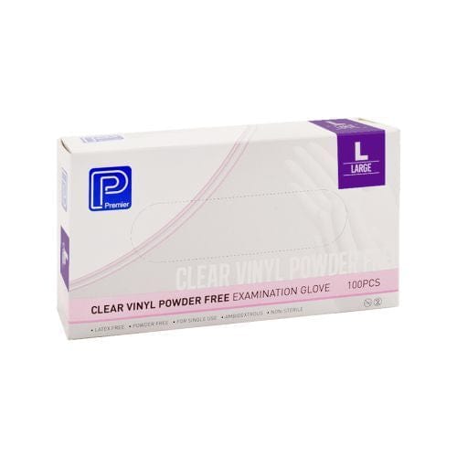 Premier Large / Box of 100 Clear Vinyl Examination Gloves Powder Free AIM0108__BX