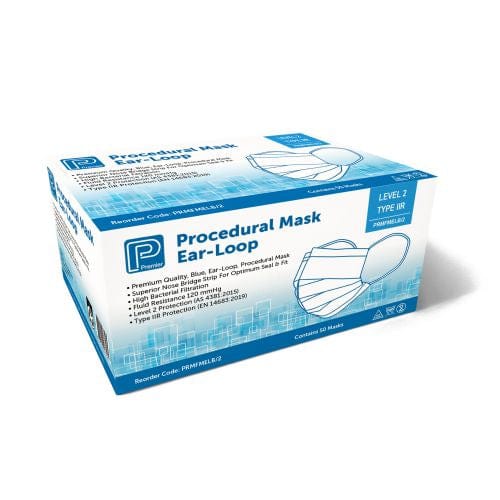 Premier Box of 50 Procedure Mask Ear Loop Level 2 Blue BUNPRMFMELB/2__BX