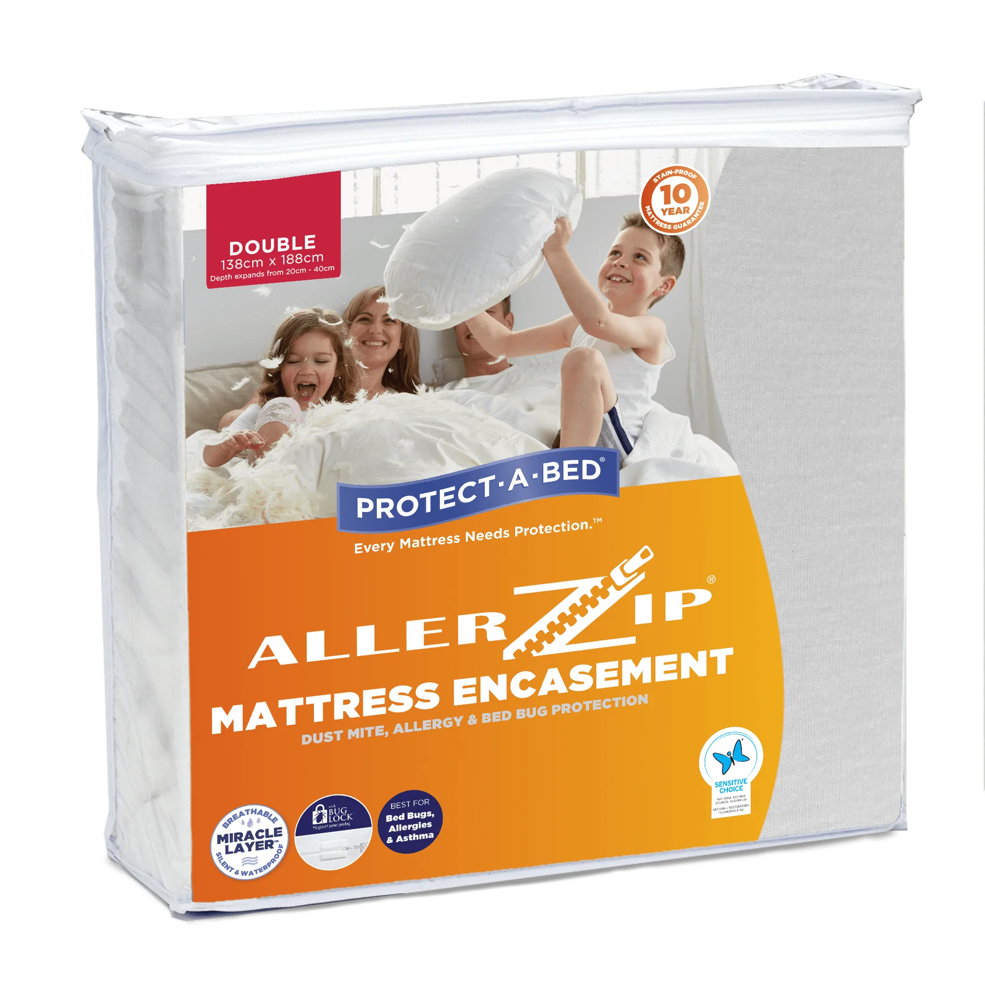 Protect A Bed Double Allerzip Smooth Fully Encased Mattress Protector SNUF0026DBL0__EA