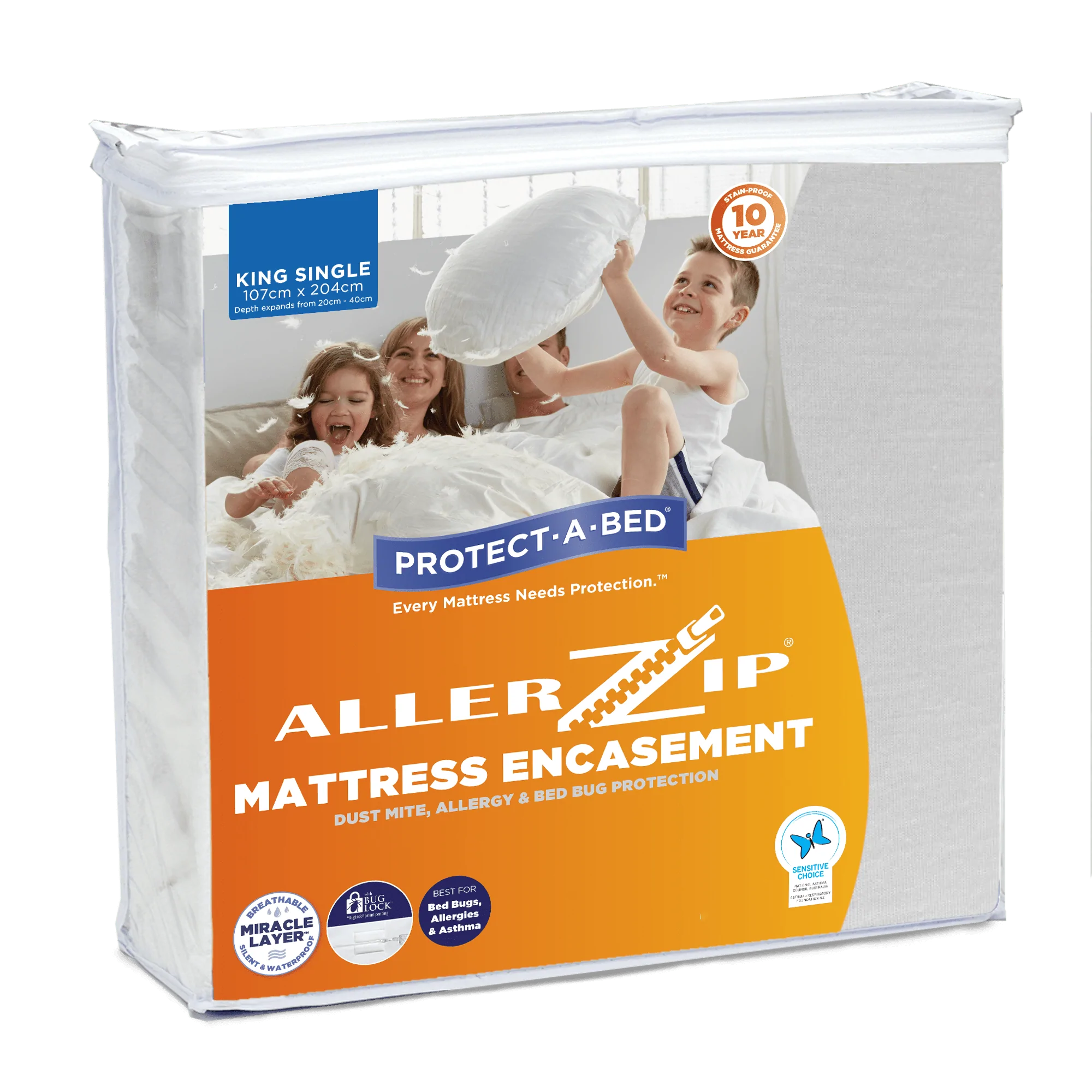 Protect A Bed King Single Allerzip Smooth Fully Encased Mattress Protector SNUF0026KSG0__EA