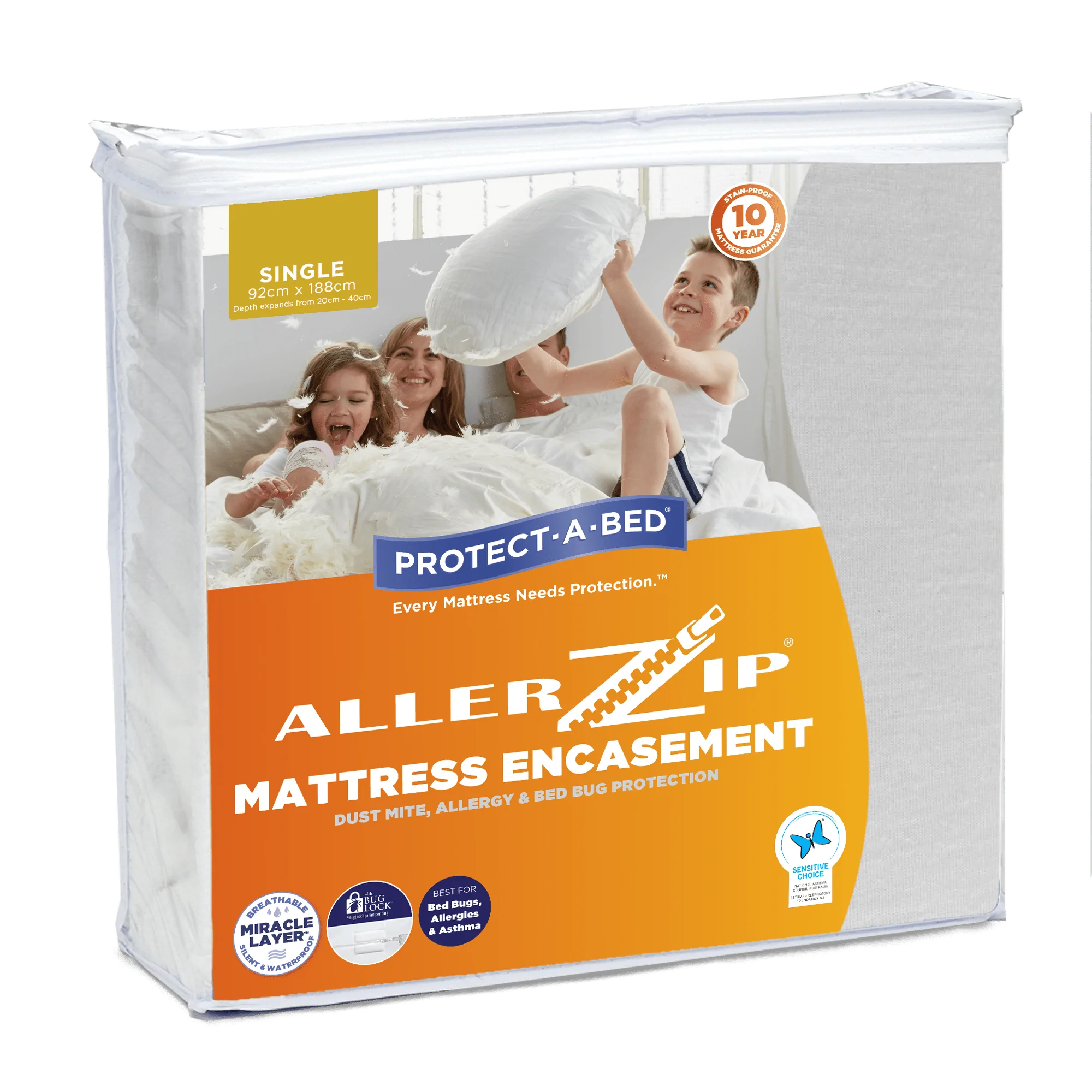 Protect A Bed Single Allerzip Smooth Fully Encased Mattress Protector SNU11009__EA